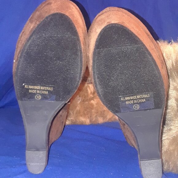 Pointed Toe Platform Wedge Heels Faux Fur Half Boots - Picture 4 of 6